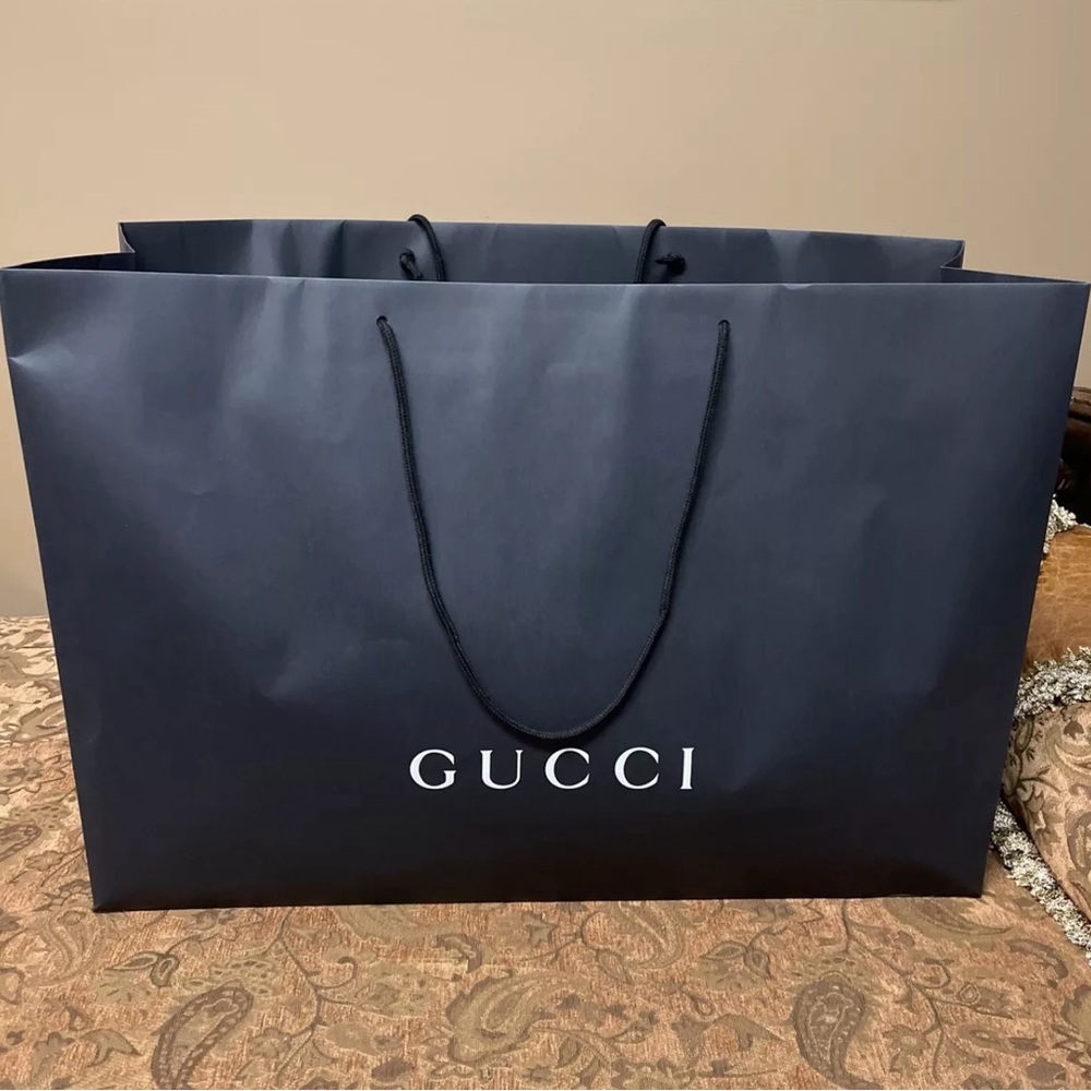 Gucci Empty Paper Black Shopping Bag Rope Handles New Authentic 19”x 14”x 6.5”